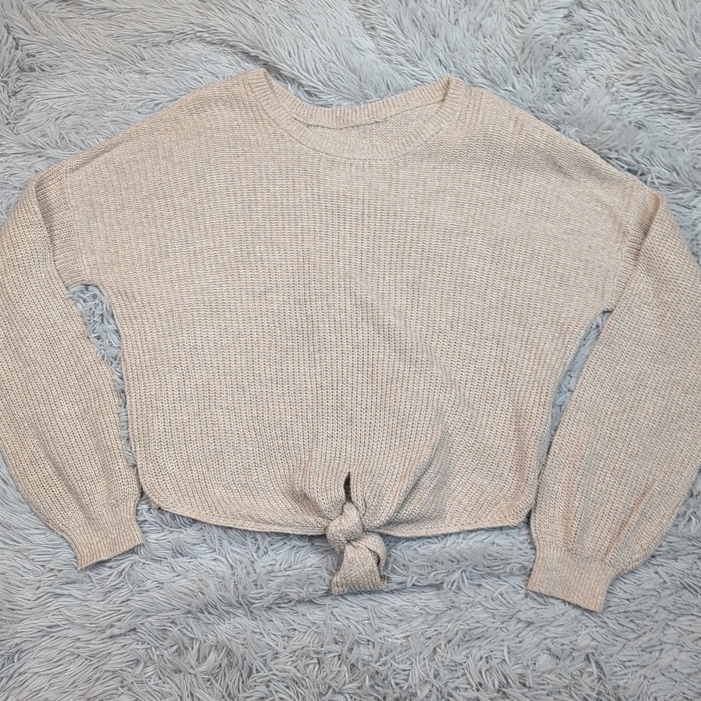 Hollister Sweater Womens Biege L Tie Front Cozy Comfort Casual Soft Preppy